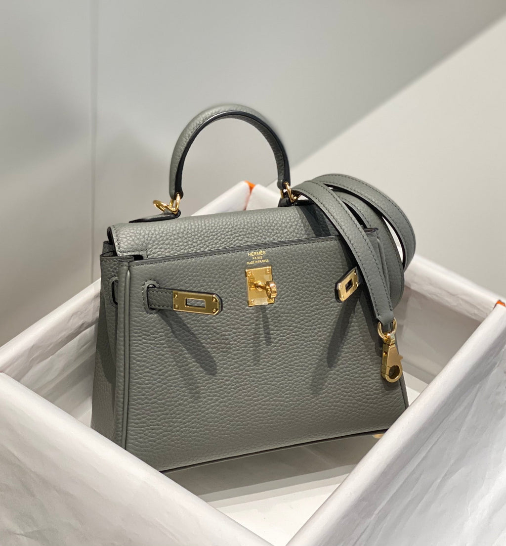 HM Mini Kelly 20cm Gris Meyer Togo Leather Gold Hardware
