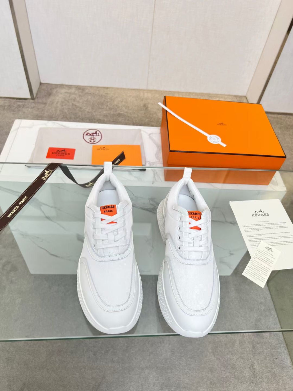 HM Giga 50 Sneaker White Canvas & Goatskin Orange