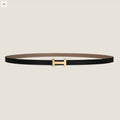 HM FOCUS BUCKLE & REVERSIBLE BLACK AND KHAKI BROWN LEATHER STRAP 13MM GOLD HARDWARE