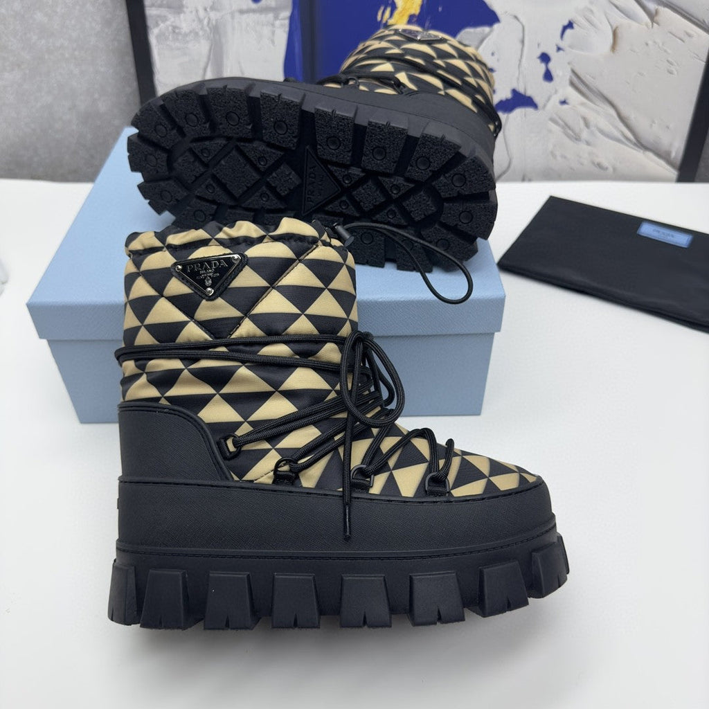PRA RE-NYLON GABARDINE APRÃˆS SKI BOOTIES BLACK AND BEIGE