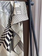 Square Scarf 140 CM In Black Mix White Silk 385353