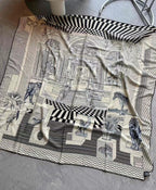 Square Scarf 140 CM In Black Mix White Silk 385353