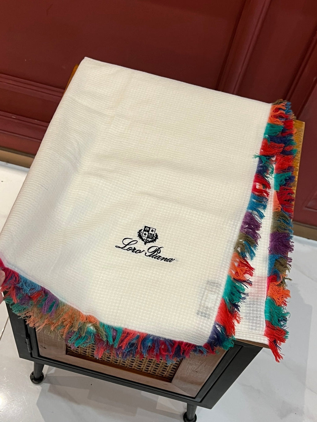 LP Scarf 190 CM In White Colorful Waffle Fabric Woven 975484