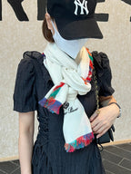 LP Scarf 190 CM In White Colorful Waffle Fabric Woven 975484
