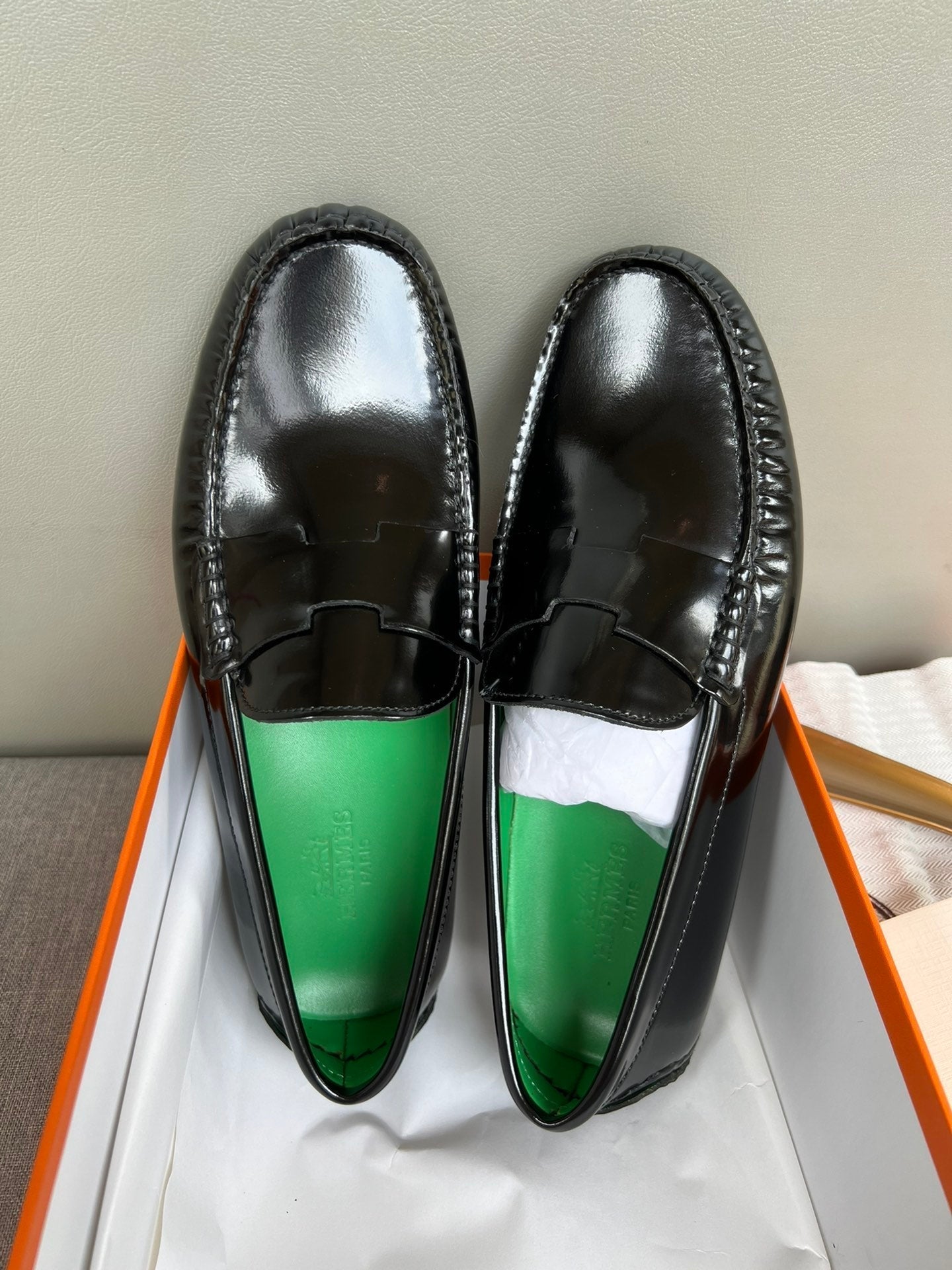 HM Men's Moccasins Loafer Black Patent Leather 565862