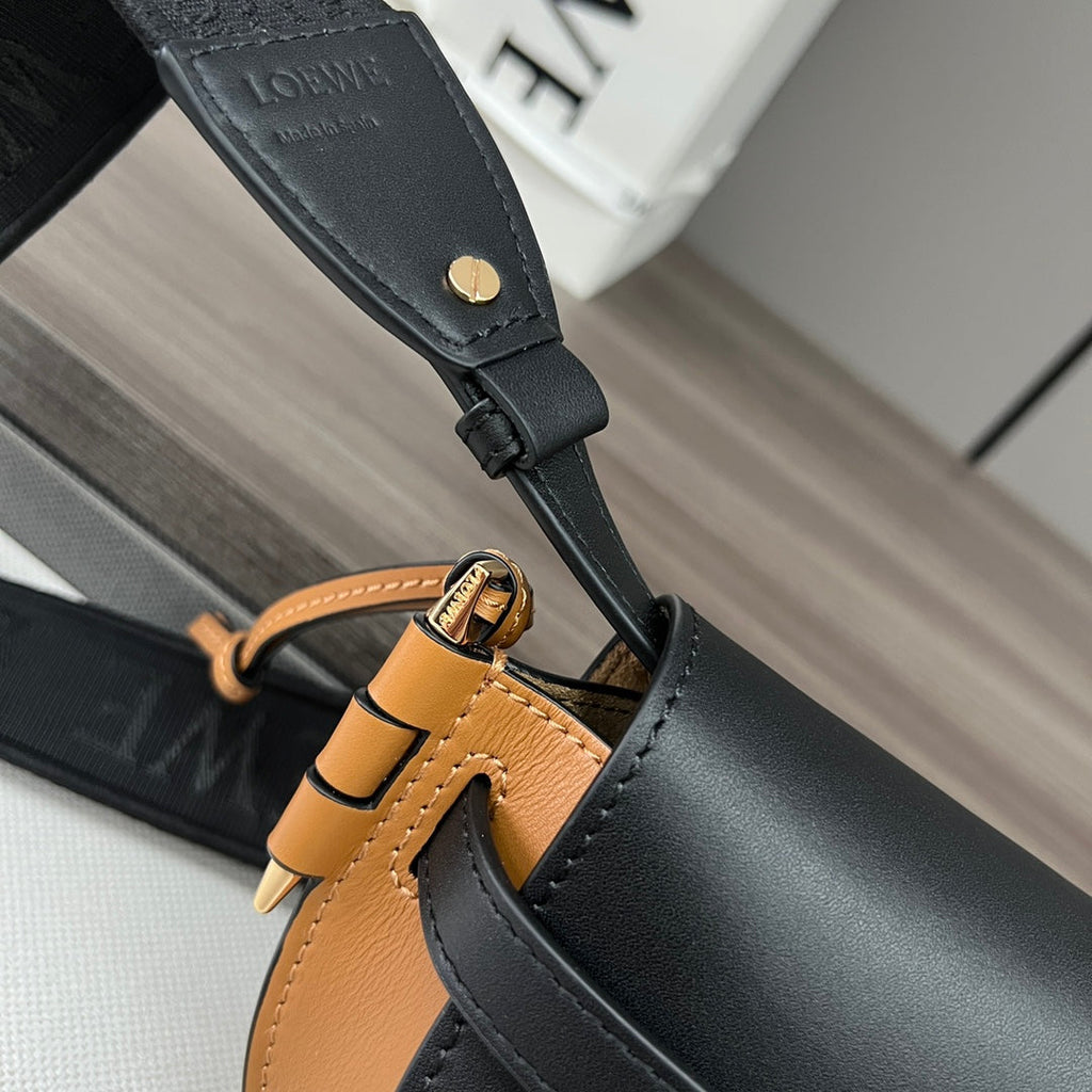 Mini Gate Dual bag in soft calfskin and jacquard Black and Tan smooth caflskin