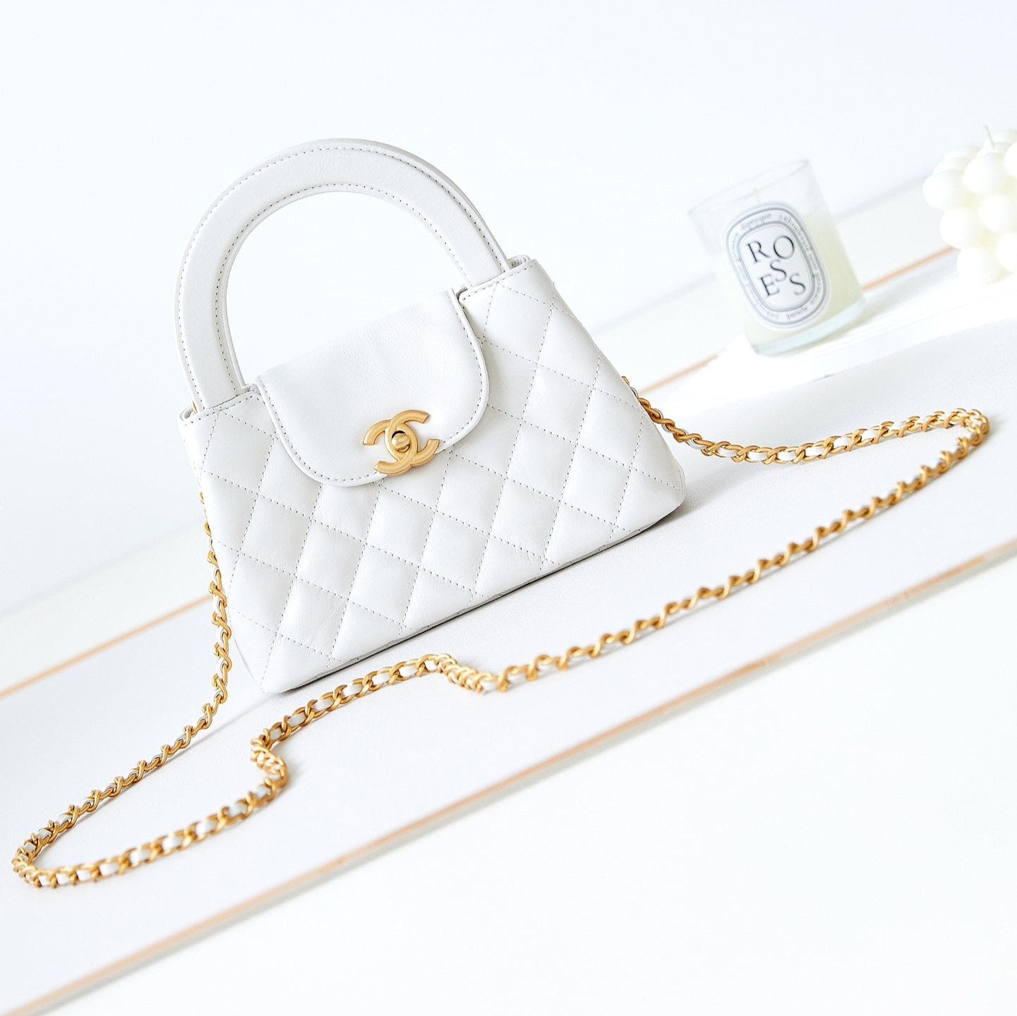 cc 24a nano 19cm kelly shopper bag white lambskin