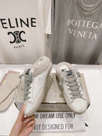Golden Goose Super-Star Slip-On Sneakers White Gray Suede Leather 485387