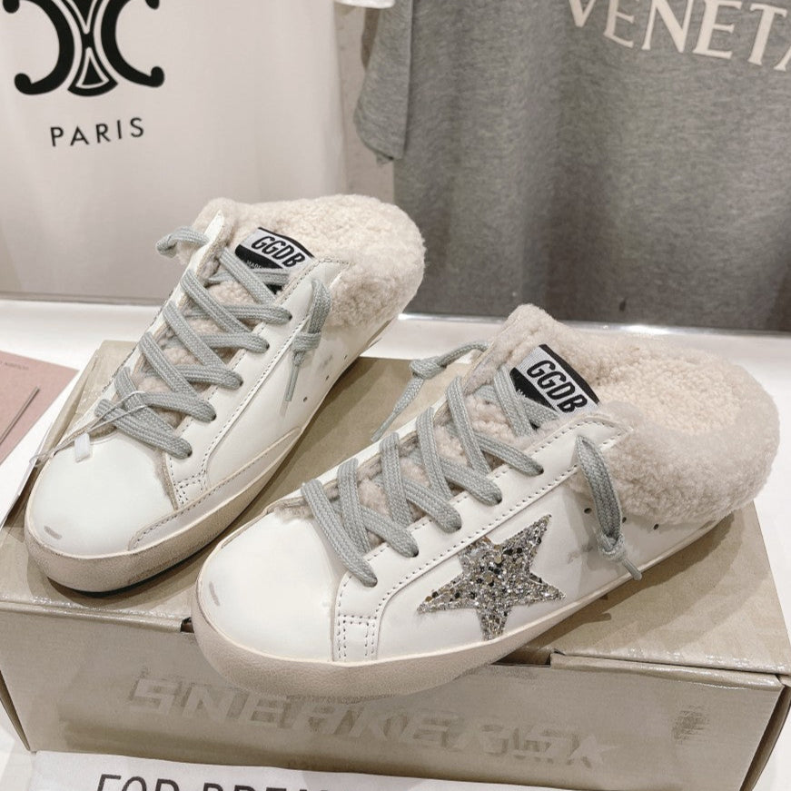 Golden Goose Super-Star Slip-On Sneakers White Gray Suede Leather 485387