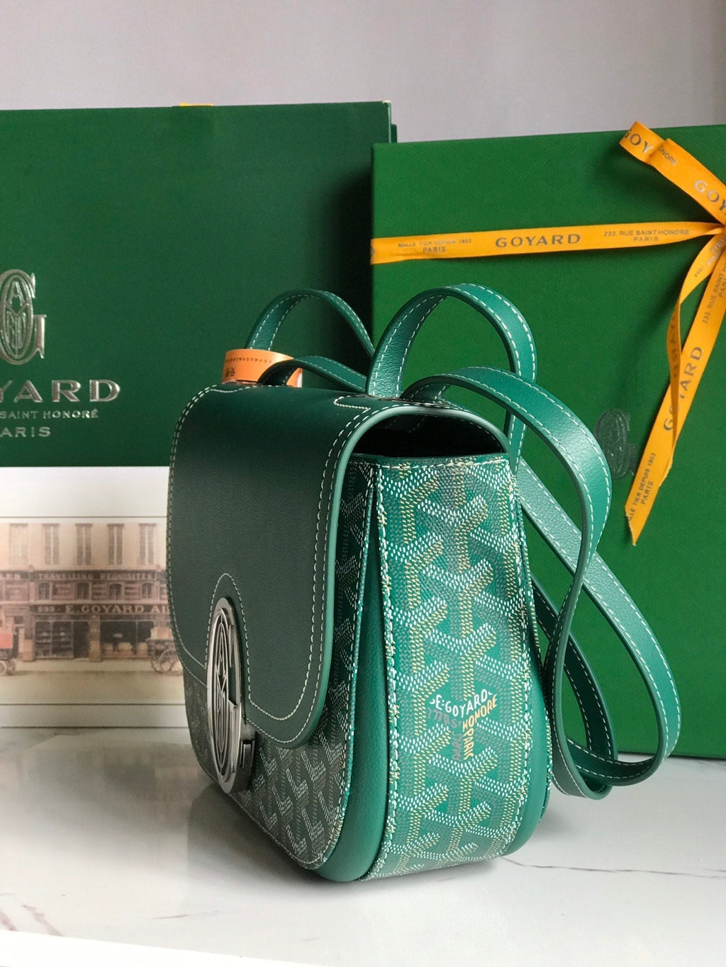 233 BAG 25 IN GREEN CALFSKIN AND GOYARDINE CANVAS