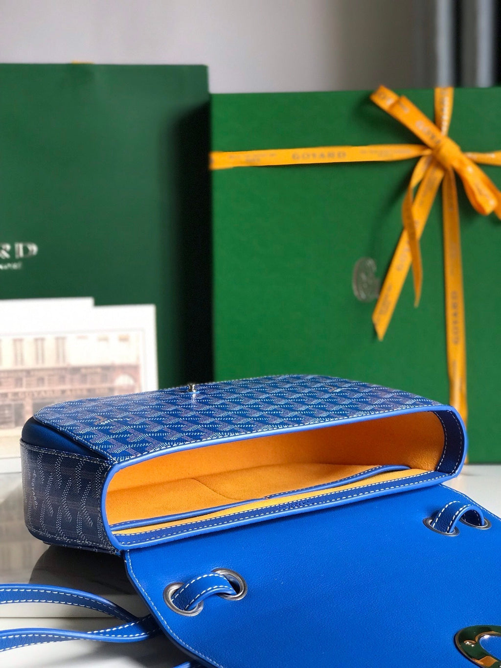 233 BAG 25 IN SAPPHIRE BLUE CALFSKIN AND GOYARDINE CANVAS
