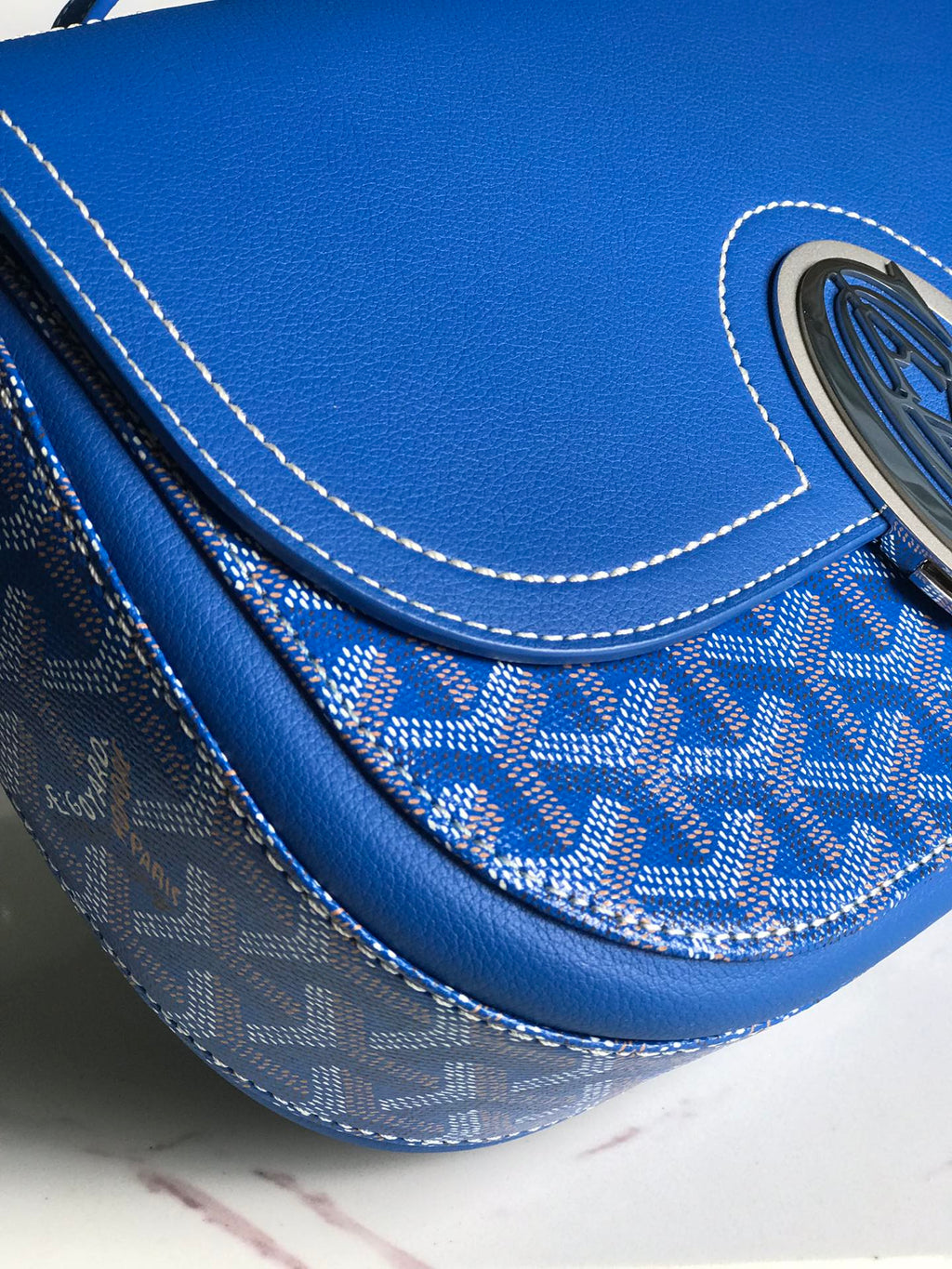 233 BAG 25 IN SAPPHIRE BLUE CALFSKIN AND GOYARDINE CANVAS