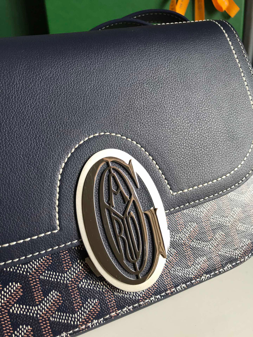 233 BAG 25 IN NAVY BLUE CALFSKIN AND GOYARDINE CANVAS