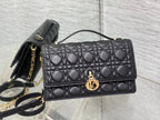 MISS CD TOP HANDLE 24CM BLACK LAMBSKIN