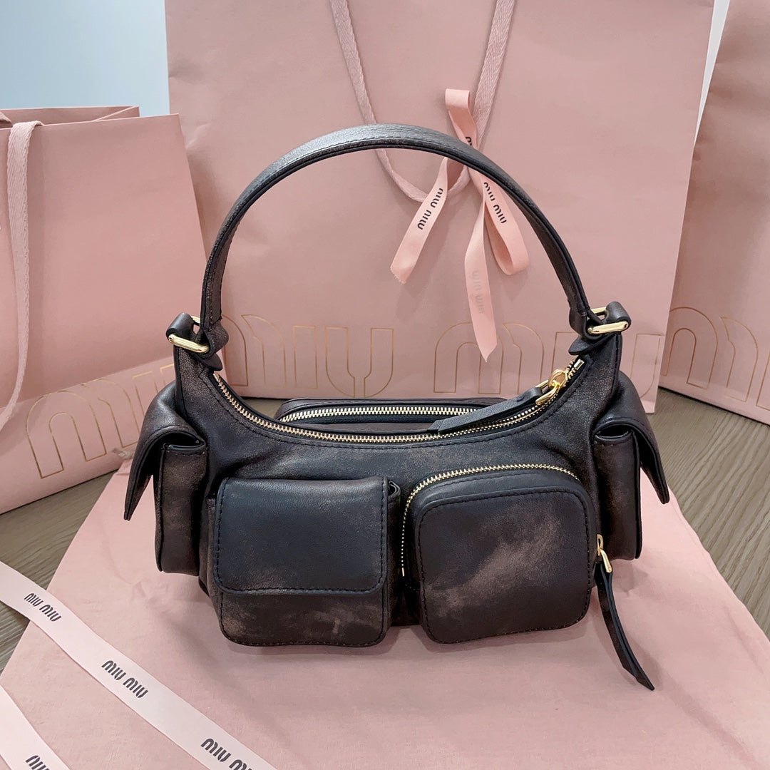 MIU POCKET 21CM SHOULDER BAG COFFE CALFSKIN