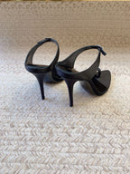 GAP CRYSTAL-BUCKLE SLIDE SANDALS IN BLACK SILK