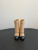 CC Short Boots Dark Beige With Chain Suede And Cowhide  944965