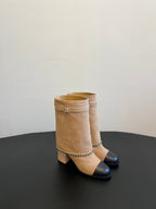 CC Short Boots Dark Beige With Chain Suede And Cowhide  944965
