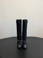CC Hight Boots Black With Chain Suede And Cowhide 944967