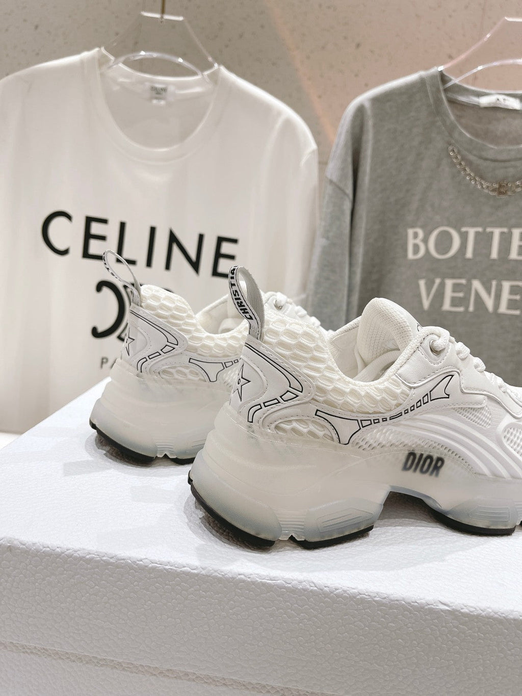 CD Vibe Sneaker White Polyester Mesh Fabric And Lambskin