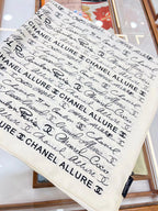 CC Square Scarf 90 CM In White With Black Text Silk  288694
