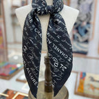 CC Square Scarf 90 CM In Black With White Text Silk  288695