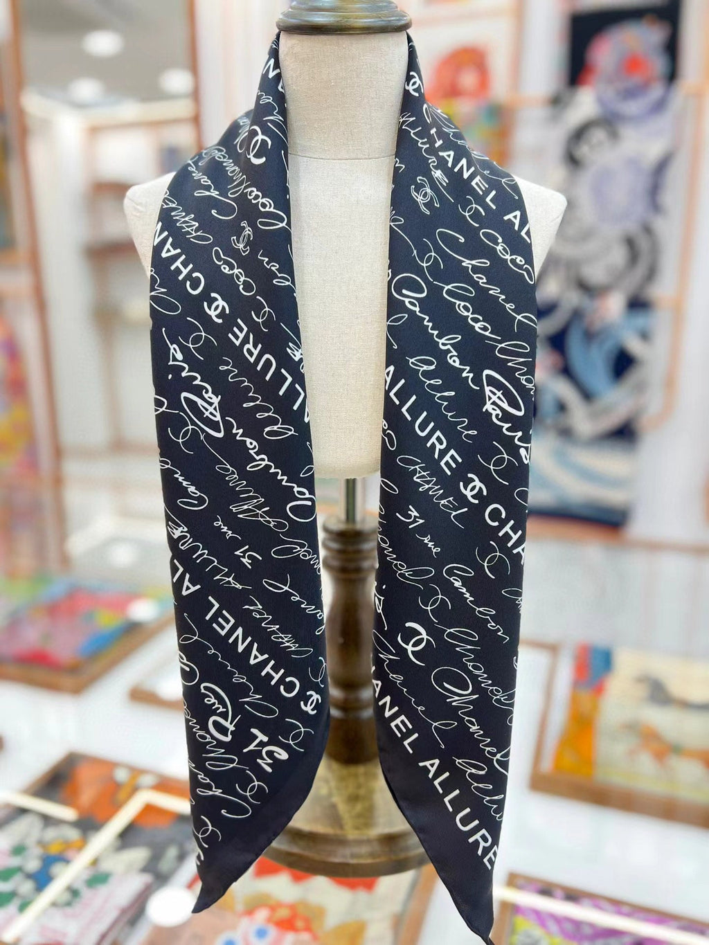CC Square Scarf 90 CM In Black With White Text Silk  288695