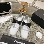 CC High Mary Janes 55mm White With Black Bow Glossy Calfskin 943288