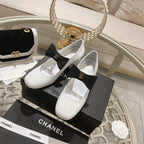 CC High Mary Janes 55mm White With Black Bow Glossy Calfskin 943288