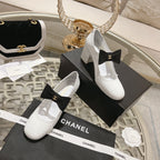 CC High Mary Janes 55mm White With Black Bow Glossy Calfskin 943288