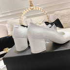 CC High Mary Janes 55mm White With Black Bow Glossy Calfskin 943288