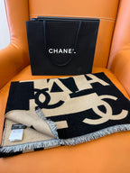 CC Scarf 202 CM In Black Mix Dark Beige Fleece Wool And Mulberry Silk 335914