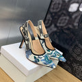 JAdior Slingback Pump 95 Pastel Midnight Blue Multicolor Embroidered Cotton with Toile de Jouy Mexico Motif