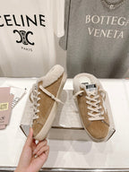 Golden Goose Super-Star Slip-On Sneakers Brown White Suede Leather 485395