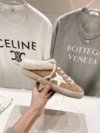 Golden Goose Super-Star Slip-On Sneakers Brown White Suede Leather 485395