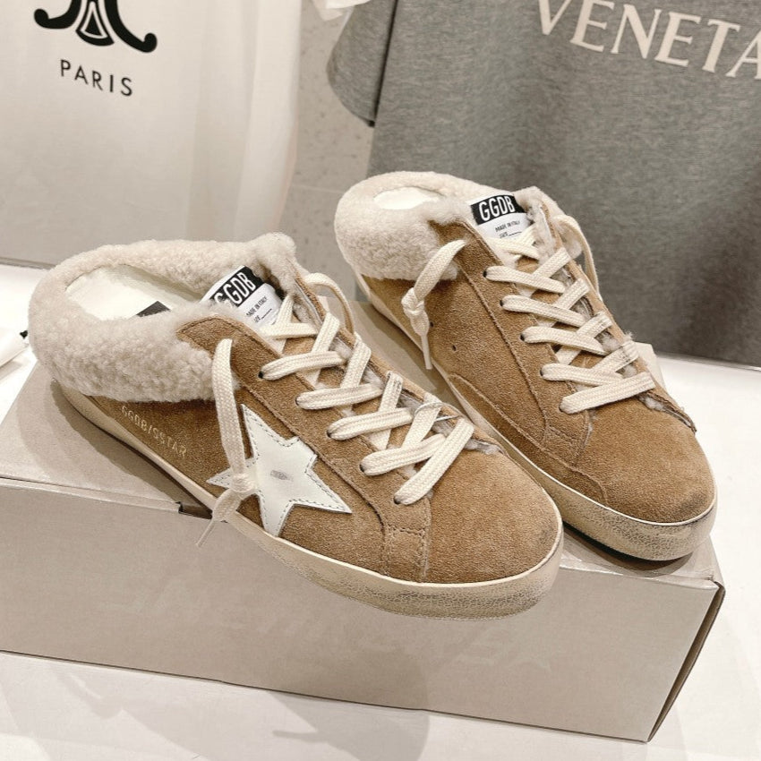 Golden Goose Super-Star Slip-On Sneakers Brown White Suede Leather 485395