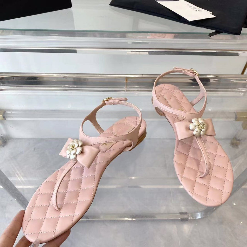 sandal pink quilted lambskin flower cc