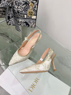 J'Adior Slingback Pump 95mm In White Lace Fabric 100833