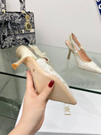 J'Adior Slingback Pump 95mm In White Lace Fabric 100833