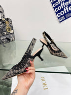 J'Adior Slingback Pump 65mm In Black Lace Fabric 100836