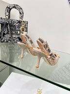 J'Adior Slingback Pump 95mm In Beige Floral Embroidered Lace Fabric 100842
