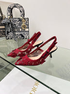 J'Adior Slingback Pump 65mm In Red Floral Embroidered Lace Fabric 100845