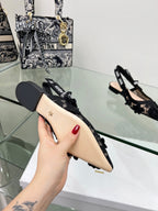 J'Adior Slingback Pump In Black Floral Embroidered Lace Fabric  100848