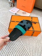 HM Chypre Sandal Dark Jade Green Mix Blue Navy Cowhide 963518