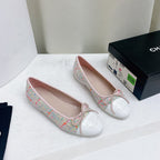 ballet flat pink red white tweed grosgrain