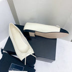 ballet flat white black lambskin grosgrain