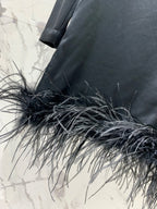 Miu Miu Ostrich Feather Dress Black Acetate Satin Fabric