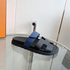 Chypre Sandal Black with blue straps Leather