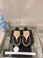 cc thong sandal 50 beige black quilted lambskin
