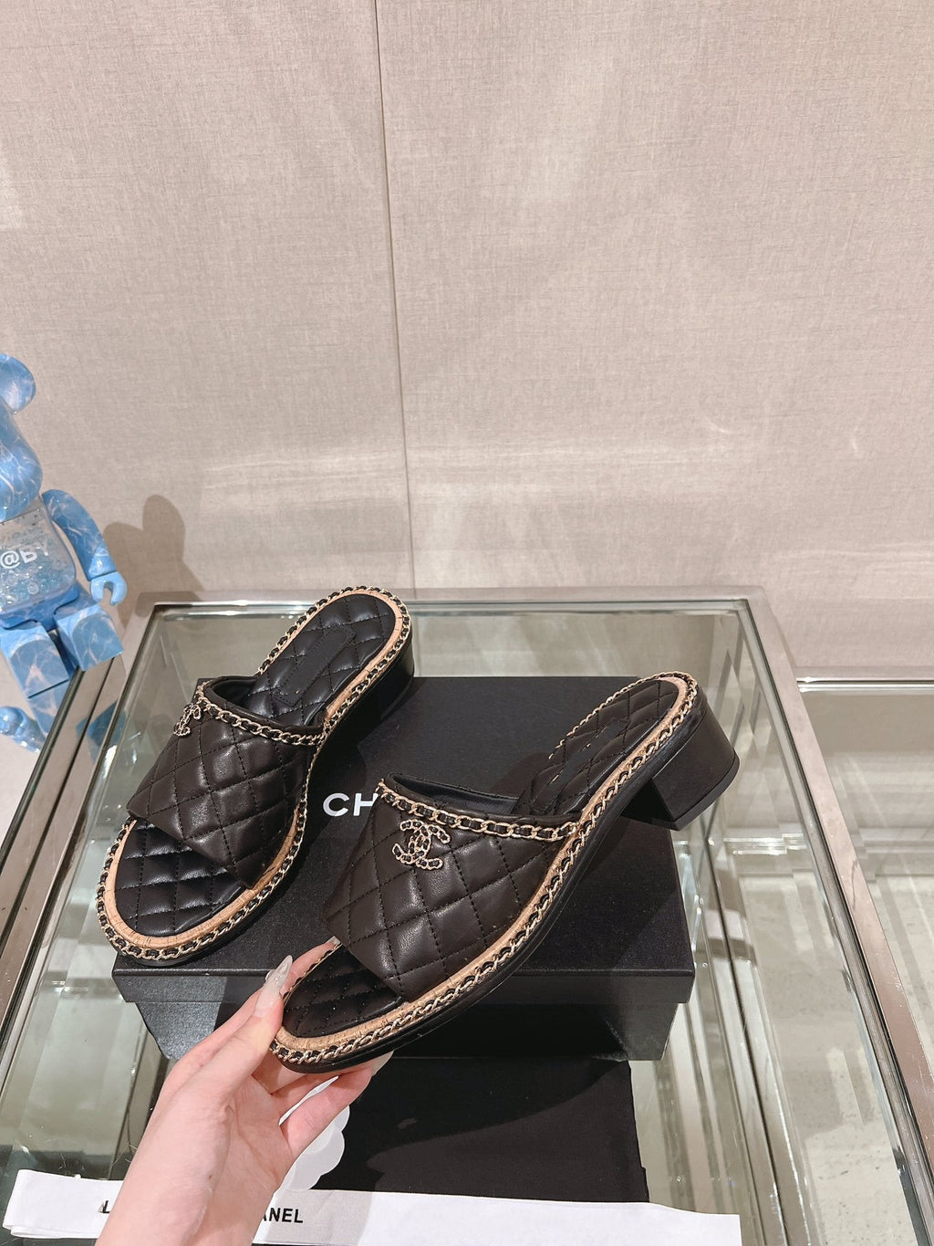 mule sandal 50 black quilted lambskin